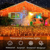 Orange Halloween Lights Outdoor, 33ft Icicle Lights for Outside 400 LED Christmas Lights Plug in 8 Modes Timer Connectable Clear Wire Twinkle Tree Lights for Yard House Indoor Holiday Decoration