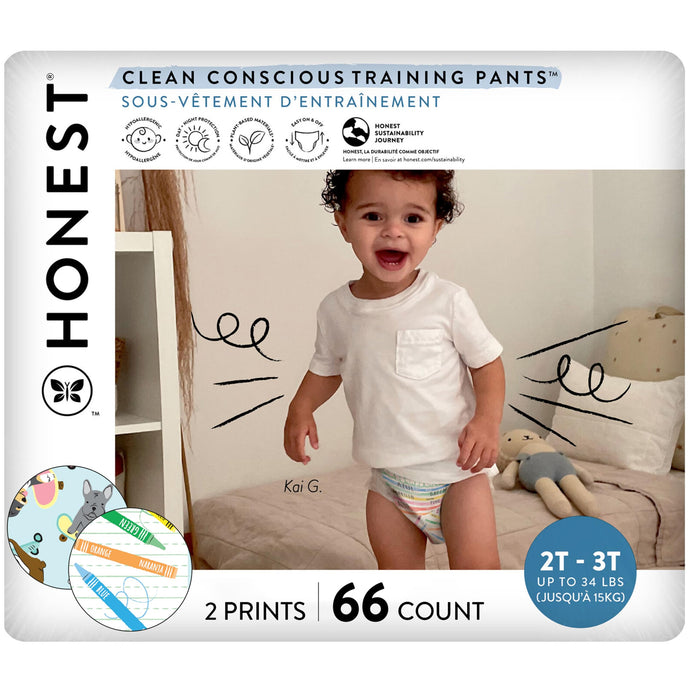 The Honest Company Clean Conscious Training Pants for Sensitive Skin, Hypoallergenic, Fragrance-Free, Let's Color See Me Rollin', Size 2T/3T (up to 34 lbs), 66 Count