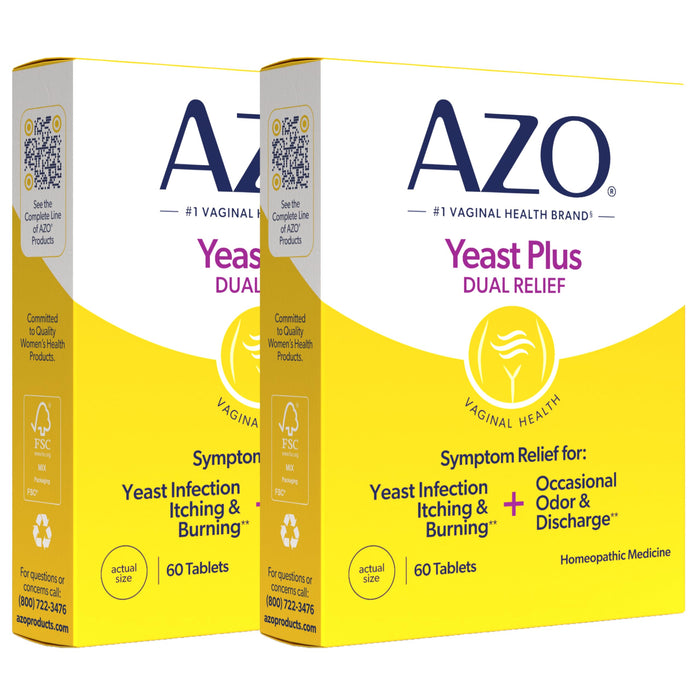 AZO Yeast Plus Dual Yeast Infection Pills Symptom Relief for Women, 120 Ct