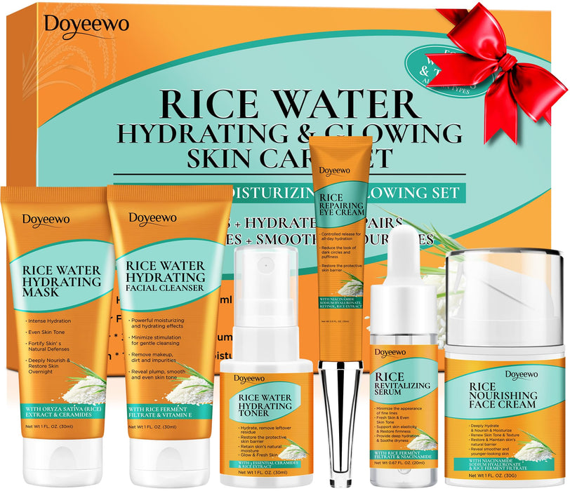 Skin Care Set,Women Teen Glass Skincare 6pcs w/Korean Rice Extract,Hydrate Glow Repair Anti-Aging Facial Routine Kit Gift for Women Mom Wife Teenage Girl Trendy Stuff Christmas Gifts Stocking Stuffers