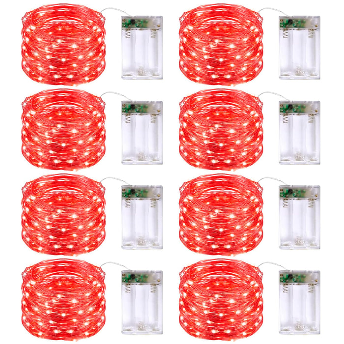 JMEXSUSS 8 Pack 50 LED Fairy Lights Battery Operated String Lights, 16ft Red Twinkle Fairy Lights Indoor Outdoor Waterproof for Mason Jars Bedroom Party Wedding Christmas Decorations