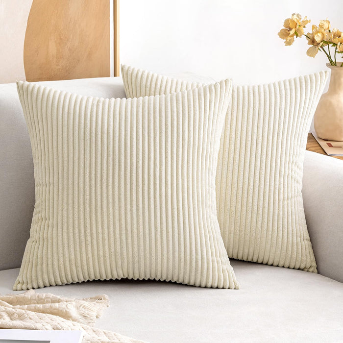 MIULEE Pack of 2 Corduroy Pillow Covers Soft Soild Cushion Cases Decorative Square Christmas Throw Pillow Covers Cream White Pillowcases for Sofa Bedroom Car 18 x 18 Inch 45 x 45 Cm