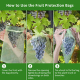 Toolifer 100 Pcs Fruit Protection Bags, 8''×12'' Vegetable Protection Bags Fruit Netting Bags with Drawstring, Fruit Tree Fruit Cover Bags Reusable Netting Bird Pest Barrier Bags for Garden Orchard