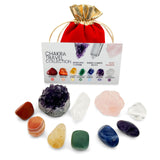 CRYSTALYA Travel Chakra Crystals and Healing Stones in Velvet Gift Pouch + 50pg EBOOK – 7 Chakra Tumbled Gemstones, Amethyst Crystal, Rose Quartz, Quartz Crystal Point, Stone Guide, Made in U.S.A.