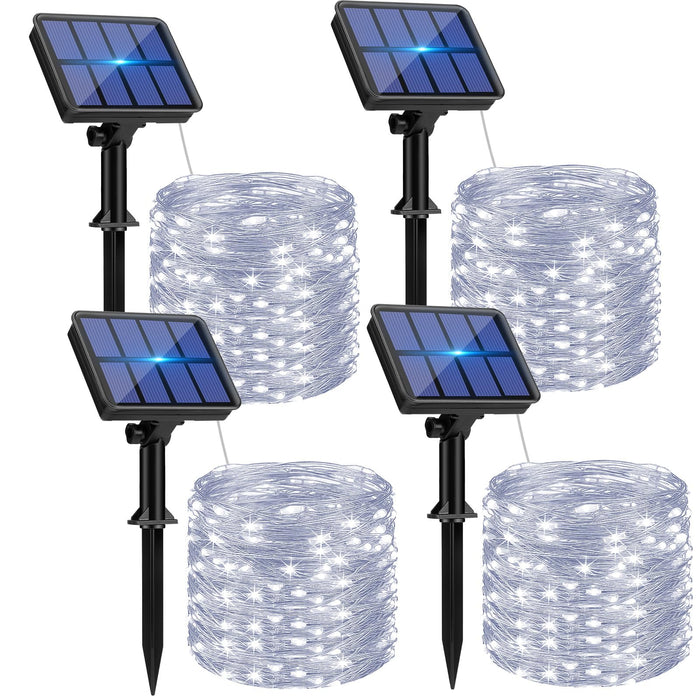 4 Pack Solar String Lights Outdoor - 320LED 132FT Solar Fairy Lights Outside Waterproof with 8 Modes, Copper Wire Twinkle Solar Outdoor Lights for Garden Yard Tree Christmas Wedding Decor, Cool White