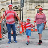 URATOT Adult Men Halloween Costume Sets Red and White Striped Tee Shirt Beanies with Nerd Glasses