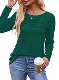 OFEEFAN Womens Long Sleeve Tops Fall Outfits Trendy Dressy Christmas Shirts Pleated Oversized Tunic Sweater Green L