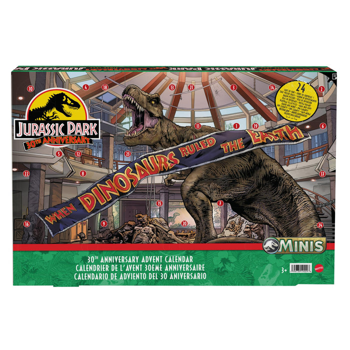 Mattel Jurassic World Holiday Advent Calendar with 24 Day Countdown, Daily Surprise, Mini Toy Dinosaurs, Human Figures and Gates