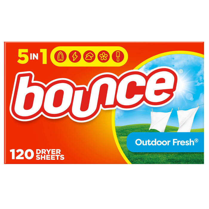 Bounce Dryer Sheets Laundry Fabric Softener, Outdoor Fresh Scent, 120 Count