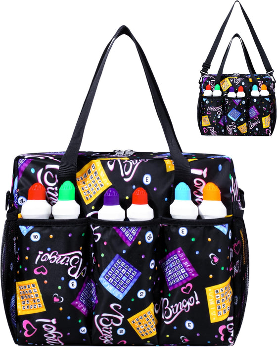 Bingo Bag with Pockets for Bingo Daubers Dabbers Dobbers Black Bingo Bag for Bingo Stuff Supplies Bingo Game Accessories for Bingo Lovers Players Bingo Prizes for Adults Seniors Elderly Juego de Bingo