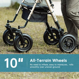 ELENKER All-Terrain Upright Rollator Walker with Padded Seat, 10" Wheels for Seniors, Champagne