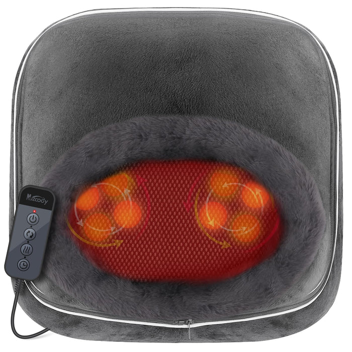 Muzcody Foot and Back Massager Machine with Heat, Shiatsu Foot Massager with Deep Kneading and Adjustable Heating Levels, 15/20/30 Mins Auto Shut-Off Foot Warmer, Heating Pad for Home or Office Use.
