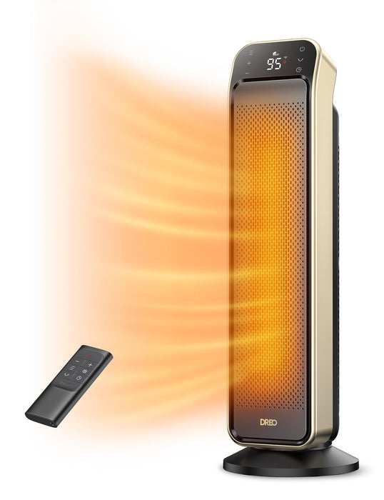 Dreo Space Heater for Indoor Use, 25" 11.5ft/s Fast Electric Heater with Remote and Thermostat, 3 Modes, Overheating & Tip-Over Protection, Portable Heater for Large Room, Bedroom, Office, Gold