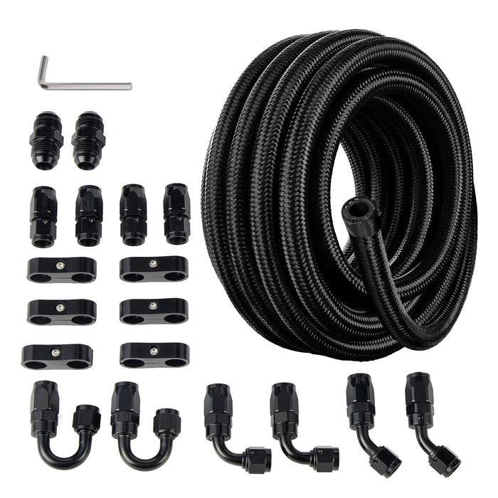 EVIL ENERGY 10AN Fuel Line Kit, 10AN Nylon Braided Fuel Line Hose Fitting Kit CPE 20FT Black