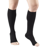 Truform 15-20 mmHg Compression Stockings for Men and Women, Knee High Length, Open Toe, Black, Large