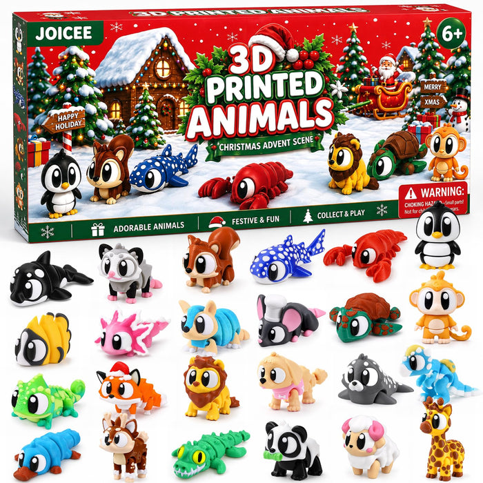 JOICEE 2026 Christmas Advent Calendar with Mini 3D Printed Animals Toys
