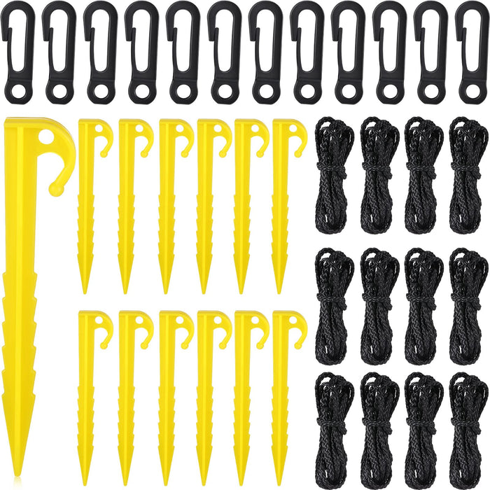 Inflatable Stakes and Tethers, Include Plastic Tent Stake, Tether with Hook Inflatable Spikes Christmas Halloween Holiday Party Decoration Accessories for Garden Yard Home Lawn Yellow (72 Pieces)