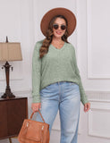 SAMPEEL Womens Long Sleeve Tops Casual V Neck Fall Shirts Christmas Sweaters Winter Clothes Light Green M