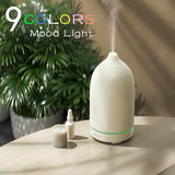 ENILYM Essential Oil Diffusers,Handmade Ceramic Aromatherapy Diffuser for Room and 9 Colors Night Light for Home,Auto-Off (White)