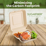 [200 COUNT]Sugarfiber by Harvest Pack 9 X 9" Compostable Clamshell Food Containers, 3 Compartment Clamshell Heavy-Duty Hinged Container, Disposable Bagasse Eco-Friendly Natural Takeout to go Box