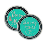 Recovery Sisters Sobriety Chip | Triplate AA Coin | Women in Recovery Affirmation Token (Aqua)