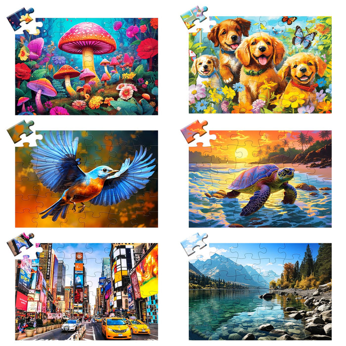 36 Large Piece Puzzles for Seniors 6 Pack,Dementia Puzzles Turtle Dog Bird Mushroom Beach Lake Jigsaw Puzzle Dementia Alzheimer's Products and Activities for Seniors Elderly Adult