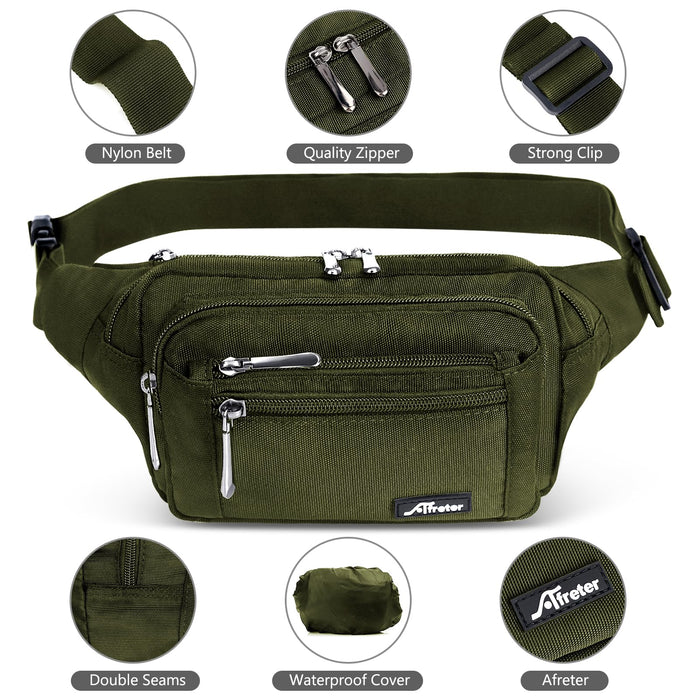 Waist Pack Bag Fanny Pack for Men&Women Hip Bum Bag with Adjustable Strap for Outdoors Workout Traveling Casual Running Hiking Cycling (Army Green)