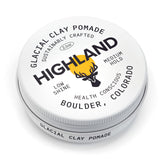 Highland Glacial Hair Clay Pomade - Award winning hair styling clay for men and women made with 100% all natural and organic ingredients that promote hair and scalp health. Low shine, Medium Hold.