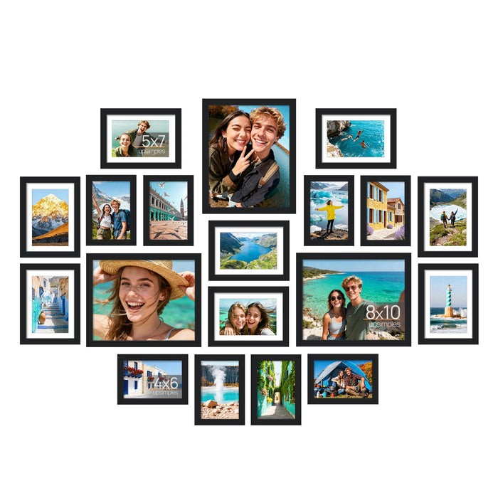 upsimples Picture Frames set of 19, Including 8x10, 5x7, 4x6 Black Frame