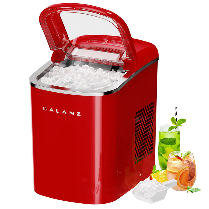 Galanz GLCI26SRA3A Portable Countertop Electric Ice Maker Machine 26 lbs in 24 Hours, 9 Bullet Shaped Cubes Ready in 9 Minutes, 2 Ice Sizes, Perfect for Parties & Home Bar, 2.1 L, Silver