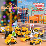 Advent Calendar: Alloy Construction Engineering Vehicle Toy Sets Plus 2 Mats, Christmas Gifts Toys for 3-8 Year Old Boy, Stocking Stuffer Christmas Countdown for Boys| Toddler| Kids (yellow)