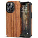 TENDLIN Compatible with iPhone 15 Pro Max Case Wood Grain Outside Design TPU Hybrid Case (Red Sandalwood)