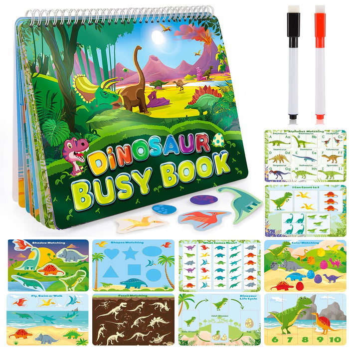 Dinosaur Toys for Kids 3-5, My Preschool Busy Book Montessori Toys for 3 4 5 6 7 Year Old Boys Girls Preschool Learning Homeschool Activities Ideal Christmas Birthday Gifts for Kids Ages 3-4 5-7
