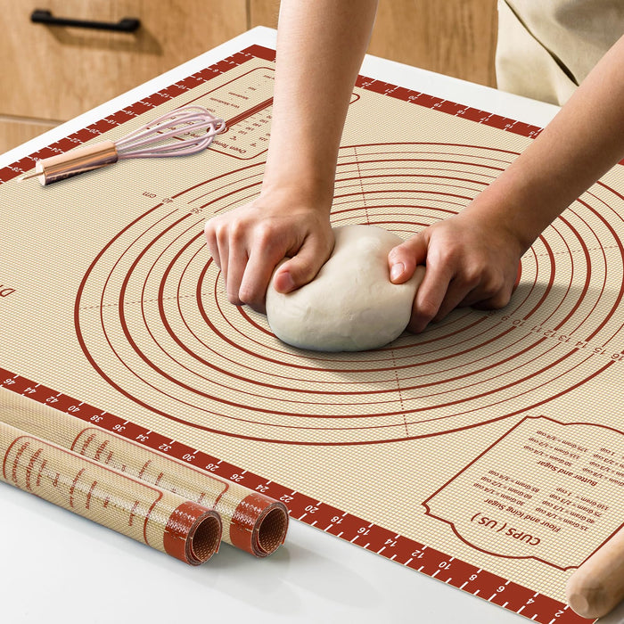 Silicone Baking Mat,28" x 20" Extra Thick Large Non Stick Sheet Mat with Measurement Non-slip Dough Rolling Mat,Reusable Food Grade Silicone Counter Mat for Making Cookies,Macarons,Bread and Pastry