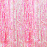 BRAVESHINE Clear Pink Party Decoration Iridescent Foil Fringe Backdrops - 2 Pack 3.2 x 6.5 ft Metallic Tinsel Photo Booth Pros Streamer Curtains for Birthdays Engagement Christmas Parties