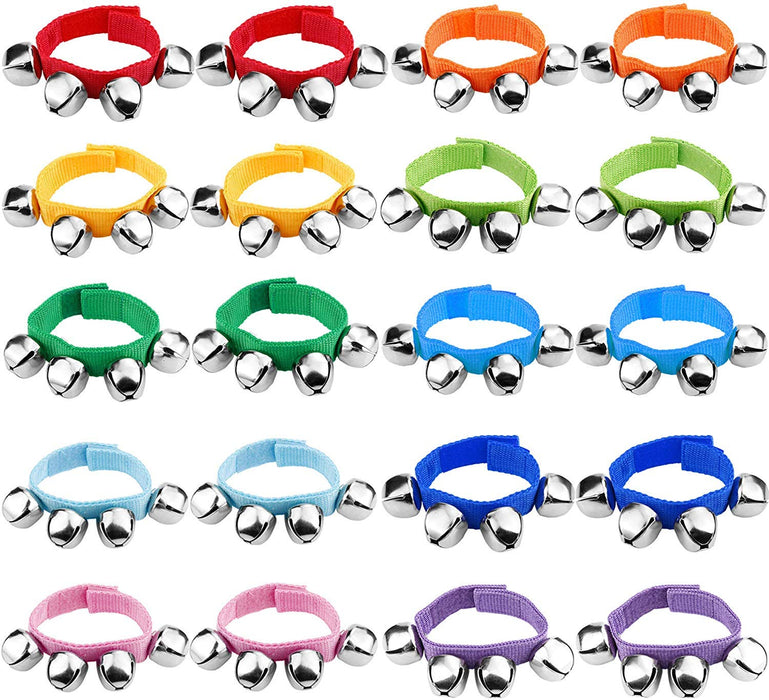 Jingle Bells, Augshy 20 packs Christmas Wrist Jingle Bells, 10 Colors Christmas Hand Bells, Classroom Music Jingle Bells for School and Party Favors