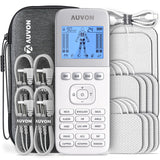 AUVON 4 Outputs TENS Unit 24 Modes Muscle Stimulator with EVA Travel Case, Rechargeable TENS EMS Machine with Easy-to-Select Button Design for Pain Relief, 2X Battery Life, 10 Electrode Pads