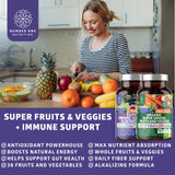 N1N Premium Organic Super Fruits & Veggies + Immune Support [38 Powerful Ingredients], Natural Super Greens Supplement with Alfalfa, Vitamins & Minerals, Zinc, Turmeric and Probiotic, 120 Caps