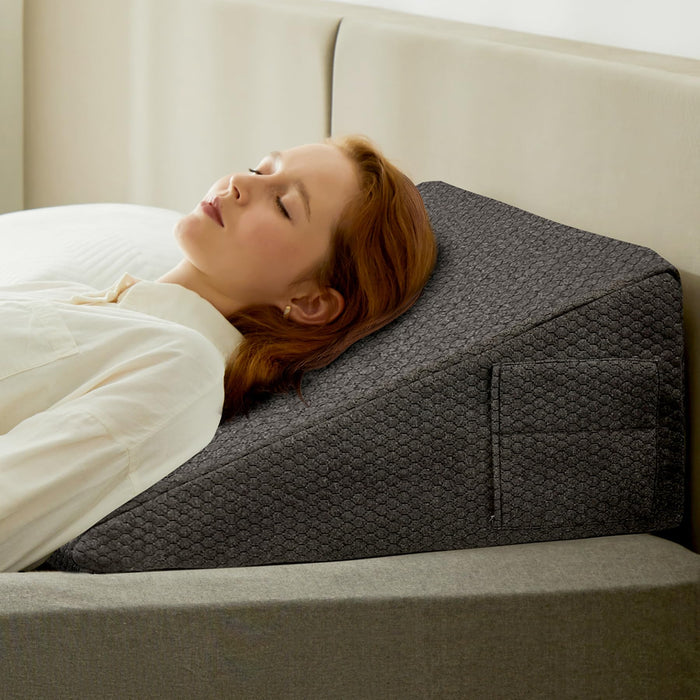 Bedluxe Wedge Pillow for Sleeping, 10 inch Elevated Support Bed Wedge Pillow, Breathable Triangle Pillow Wedge with Cooling Memory Foam Top - Removable Washable Cover, Black