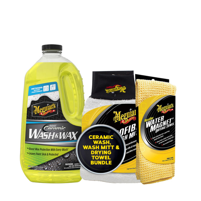 Meguiar's Hybrid Ceramic Wash & Wax Bundle - Includes Water Magnet Microfiber Drying Towel and Microfiber Wash Mitt
