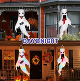 2Pcs 47" Halloween Ghost Windsocks Decorations with LED Light Outdoor Halloween Decorations Hanging Ghost Windsocks Décor for Halloween