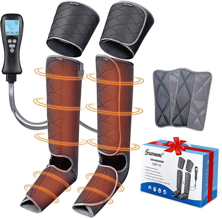 SLOTHMORE Leg Massager for Circulation & Relaxation, Air Compression Calf Feet Thigh Massage, Muscle Pain Relief, Adjustable Wraps for Most Size with 4 Modes 4 Intensities 2 Heat