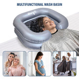 Inflatable Shampoo Basin Kit - Bedside Hair Wash Tub - Portable Shampoo Bowl - Hair Washing Basin - Easy Drainage - includes Waterproof Cape - 15 oz Refill Bottle - Bedridden - Elderly - Pregnant