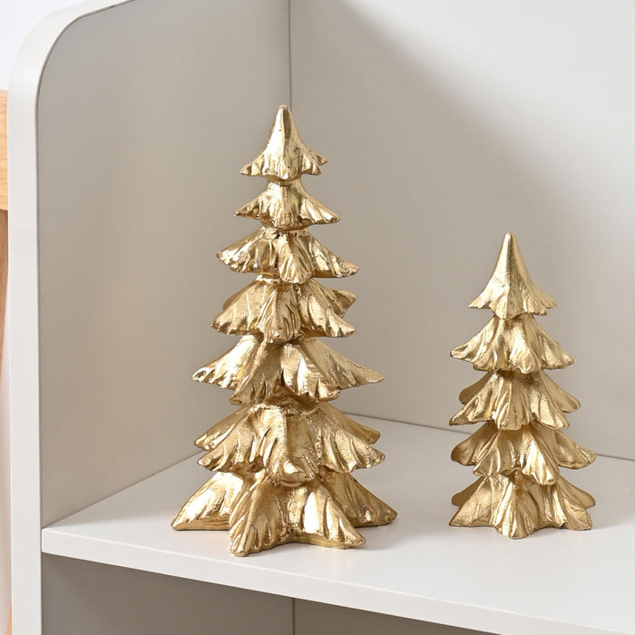 FESTGLOX Gold Christmas Tree Figurines,Small Resin Christmas Tabletop Trees