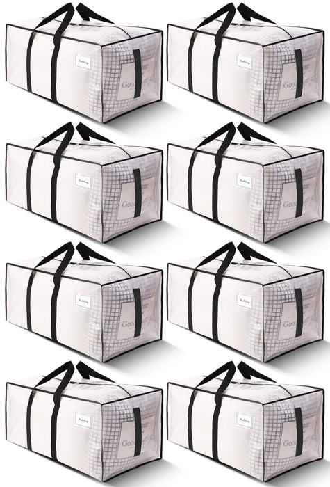 HOMESURE Supports 200lbs Heavy Duty Moving Bags - Strong Zipper & Wrap-Around Handles - Water-Resistant Storage Totes, Durable Alternative to Moving Boxes - 8 Pack - Semi-Transparent