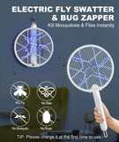 MOSQZAP Electric Fly Swatter 2 Pack, Foldable Bug Zapper Racket USB Rechargeable Fly Zapper Mosquito Zapper Racket w/Hands-Free & Handhold Modes, Outdoor/Indoor Killer for Flies, 3,500 Volt