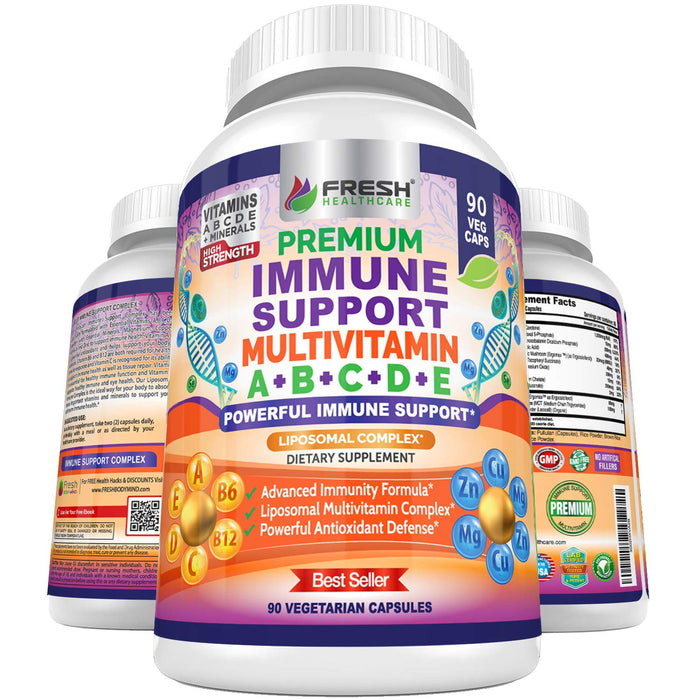 Immune Support Multivitamin for Men and Women with Vitamins A, B, C, D, E, B6, B12 - Zinc, Magnesium and Copper with Liposomal Complex for Enhanced Absorption - Daily Antioxidant Boost - 90 Vegan Caps