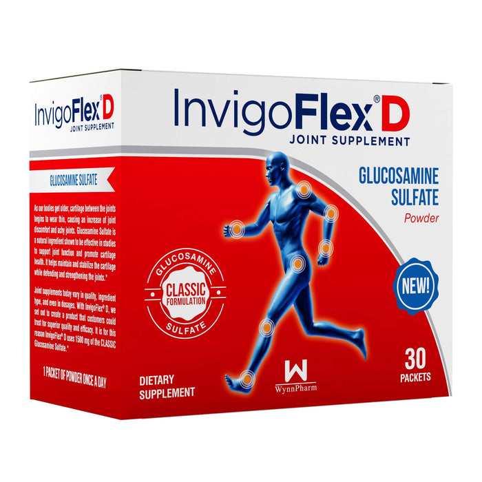 INVIGOFLEX® D - 1500mg of Glucosamine Sulfate Powder (Classic Formulation) - Premium Joint Supplement for Knees, Hands, Back, and Hip Support Packets - 30 Packets