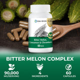 DAIKEN Bitter Melon, Cinnamon & Chromium, 90,000 mg Bitter Melon Equivalent Per Serving Extra Strength, 100% Vegetarian Bitter Melon Capsules with Cinnamon Chromium & Zinc, 60 Capsules