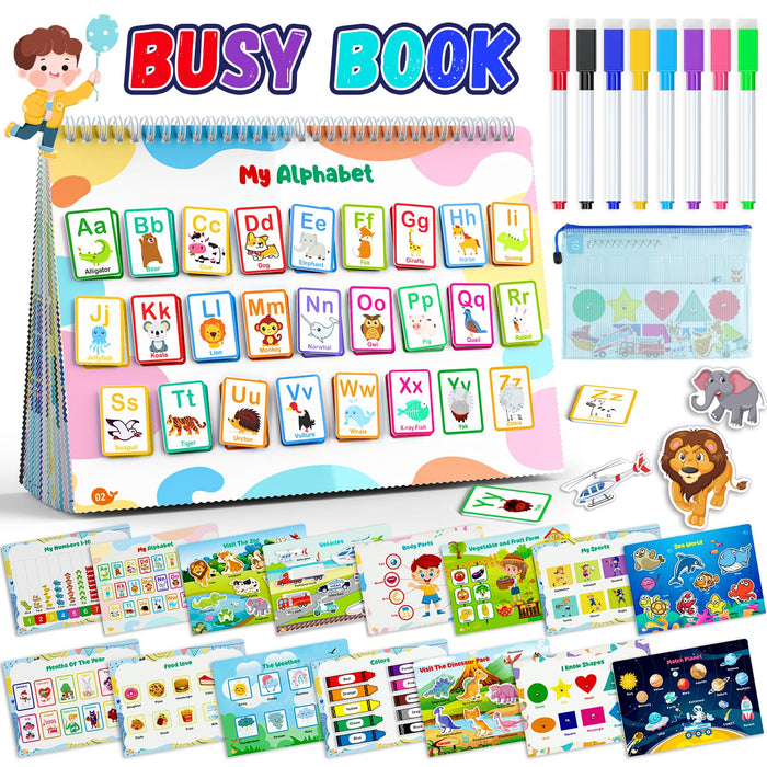 Busy Book for Toddlers 1-3, Preschool Learning Activities with 30 Themes Pre K Preschool Workbooks, Montessori Educational Learning Toys Activity Books for Christmas Birthdays Gifts Boys Girls2 3 4 5